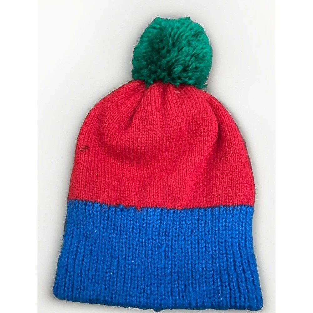 VTG 1986 Cynthia McKinnet Designs Winter Hat Mittens Set Red Blue House Novelty